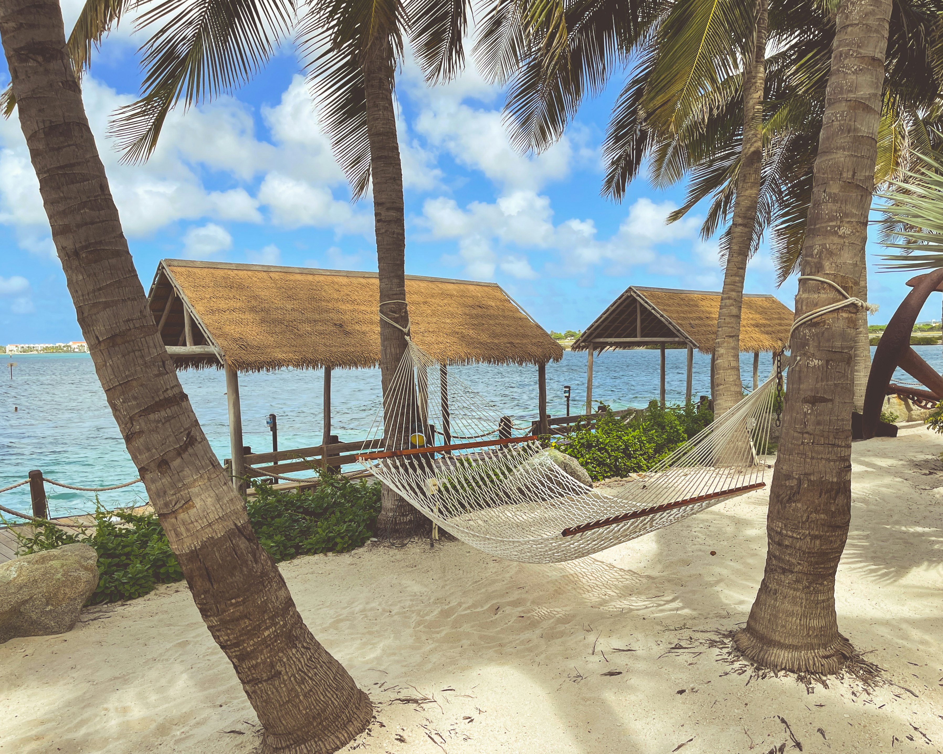 brown wooden beach house near palm trees under blue sky during daytime